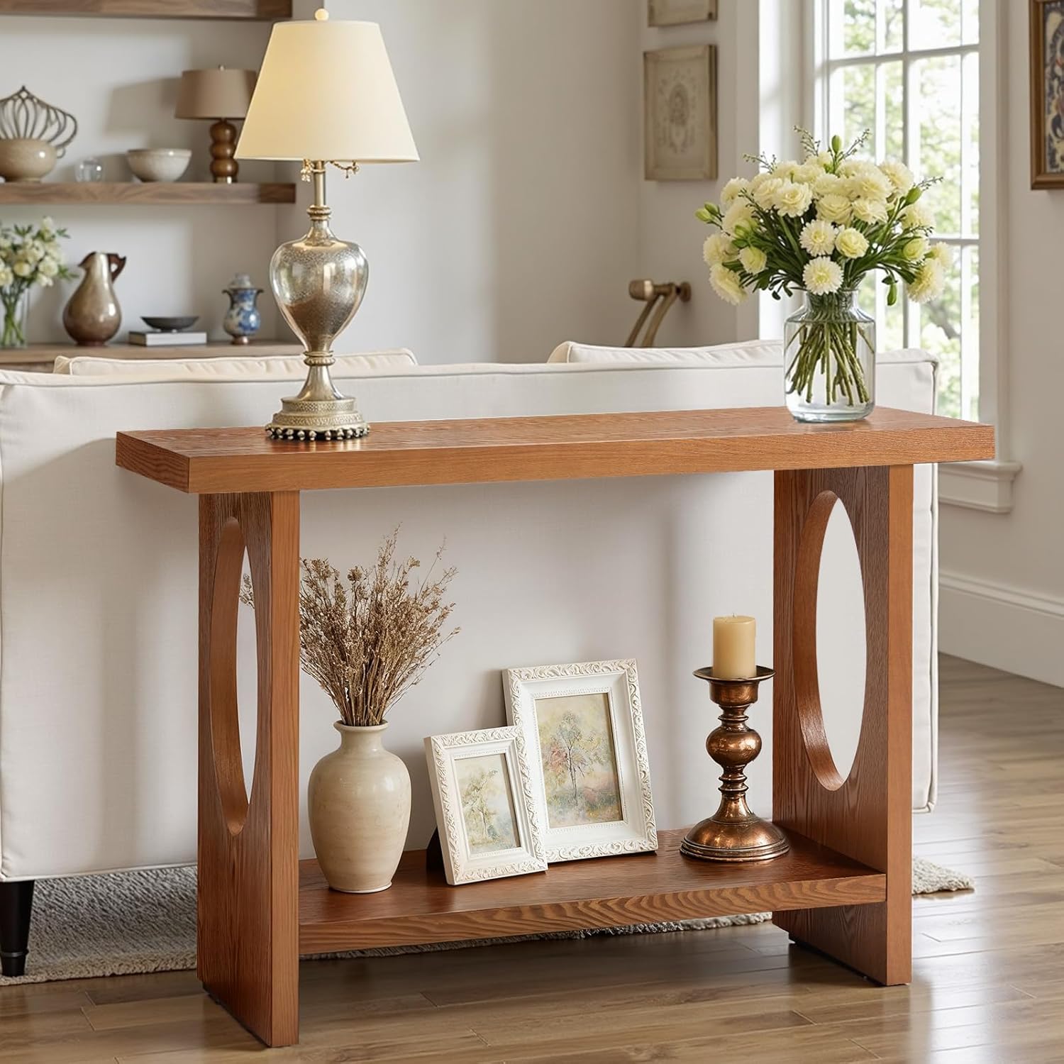 BECHAEO Modern Console Tables for Entryway, 47‘’ Narrow Console Table with Thickened Tabletop & Stable Base, 2-Tier Rectangular Sofa Table Behind Couch, for Living Room, Hallway