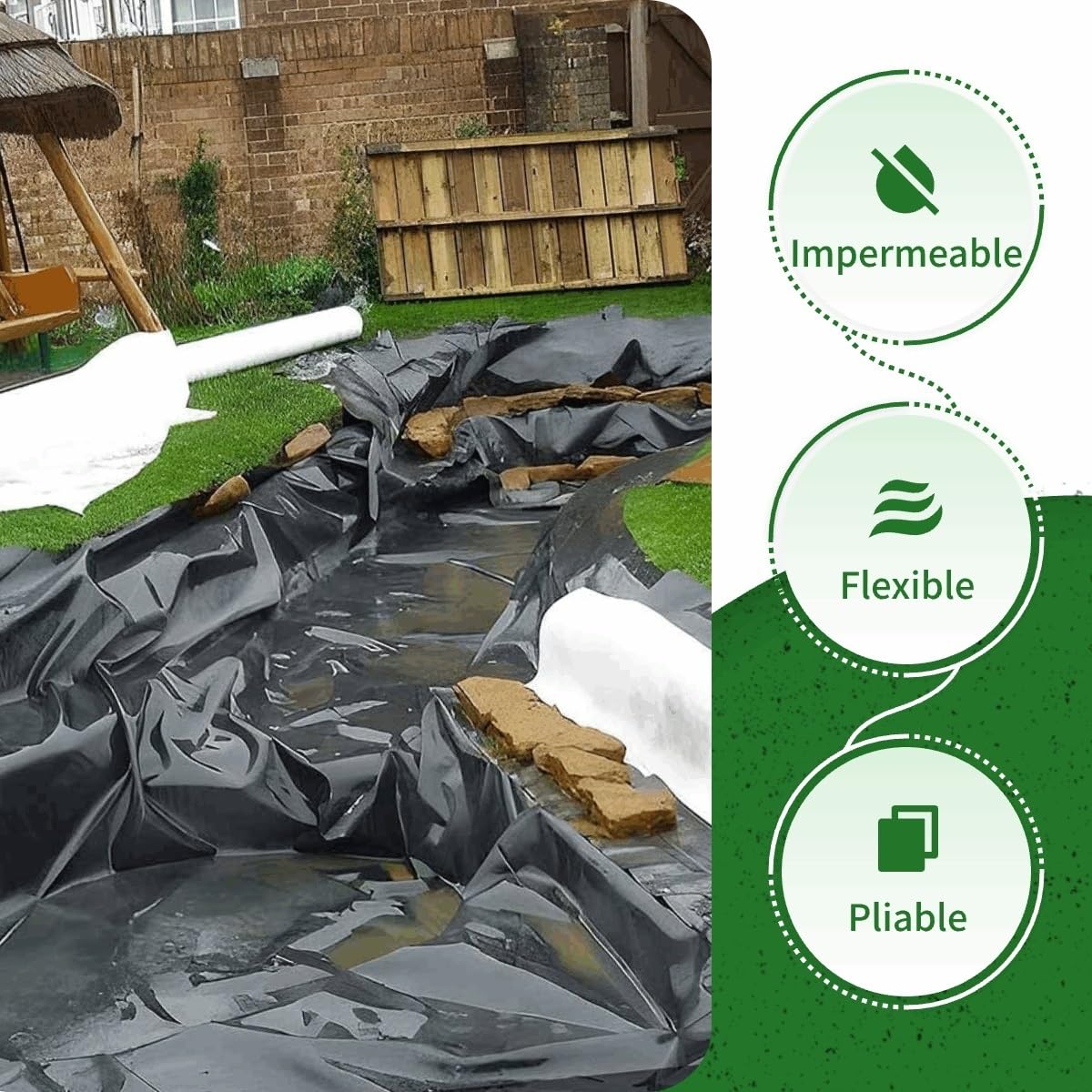 HDPE wkładka do stawu ogrodowego 5 mil, z wstępnie przyciętą podkładką, trwałe wkładki do stawów koi, strumieni i fontann, do projektów krajobrazowych (5 x 10 m)
