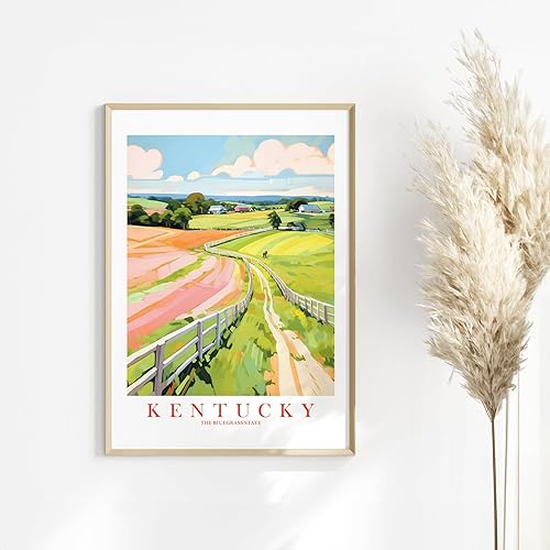 Miniatura 7 de Kentucky Travel Print Bluegrass State Souvenir KY Horses Nature Pink Green Wall Art Retro Poster Landscape Painting (12x16 inches)