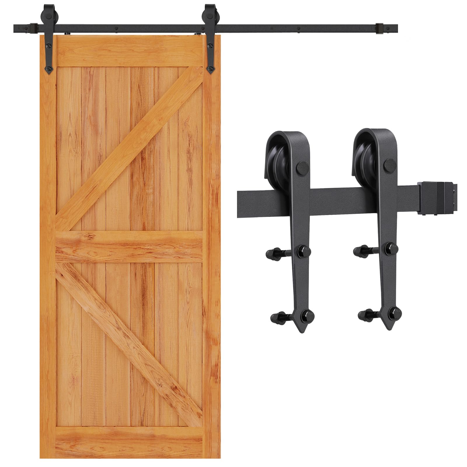 Binario per Porta Scorrevole Nero e Rustico Kit Accessori con Guida per Anta Singola in Legno Regolabile 6FT/183 cm