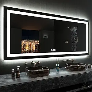 LOAAO 84"X40" LED Bathroom Mirror with Lights, Anti-Fog, Dimmable, RGB Backlit + Front Lighted, Bathroom Vanity Mirror for Wall, Memory Function, Waterproof, Tempered Glass