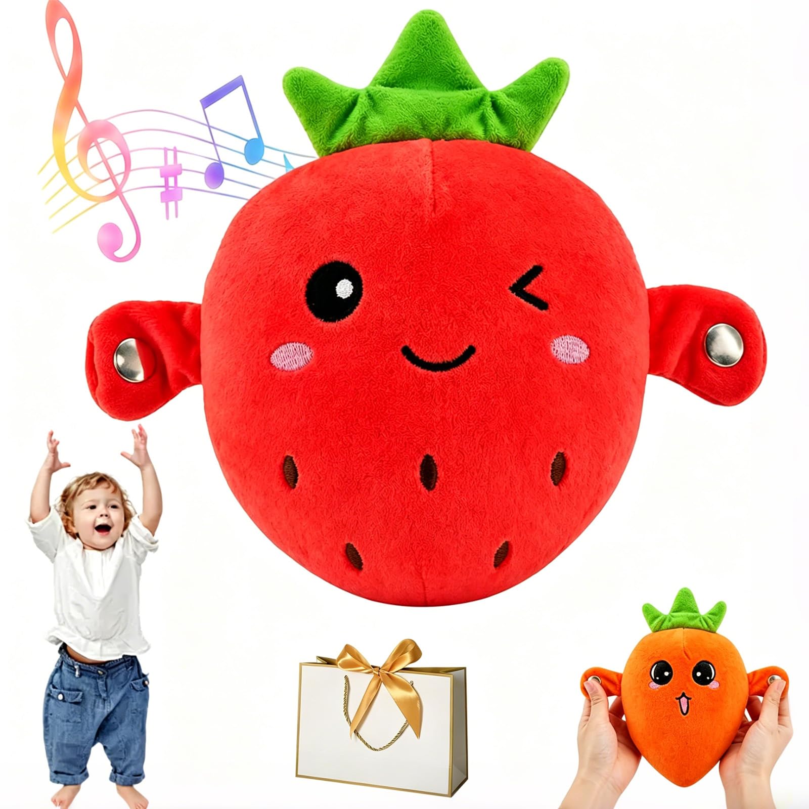 Interactive Music Plush Toy, – Fun & Playful Sound-Activated Toys, Touch Sensitive Soft Fruit Musical Toy for Child Learning & Group Play, Christmas and Birthday Gifts (Rechargeable battery,red)