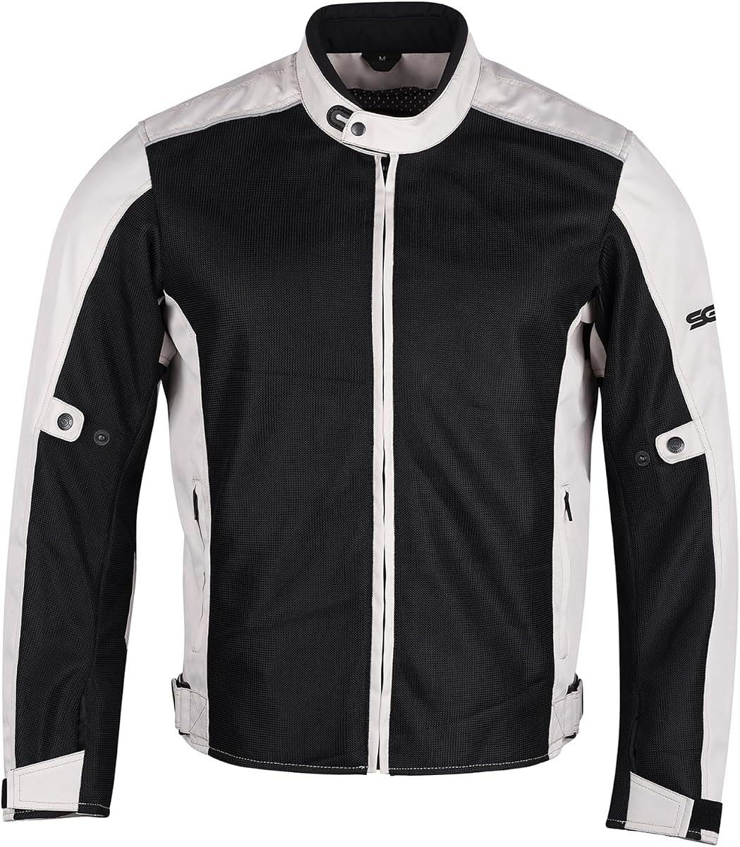 SGR Cool Mesh Cotton Motorcycle Jacket, Black with Neon Yellow Contrast, Zip Front Closure, Protective Riding Gear