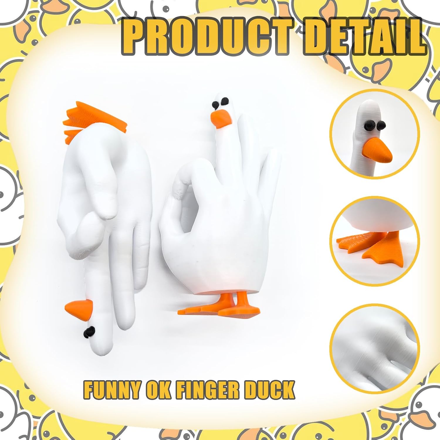 Condition photo showing New/Like New for funny ok finger duck figurine statue, 3d printed garden statue, home decor sculpture for office desk, funny joke prank gag quirky gift for adults kids white