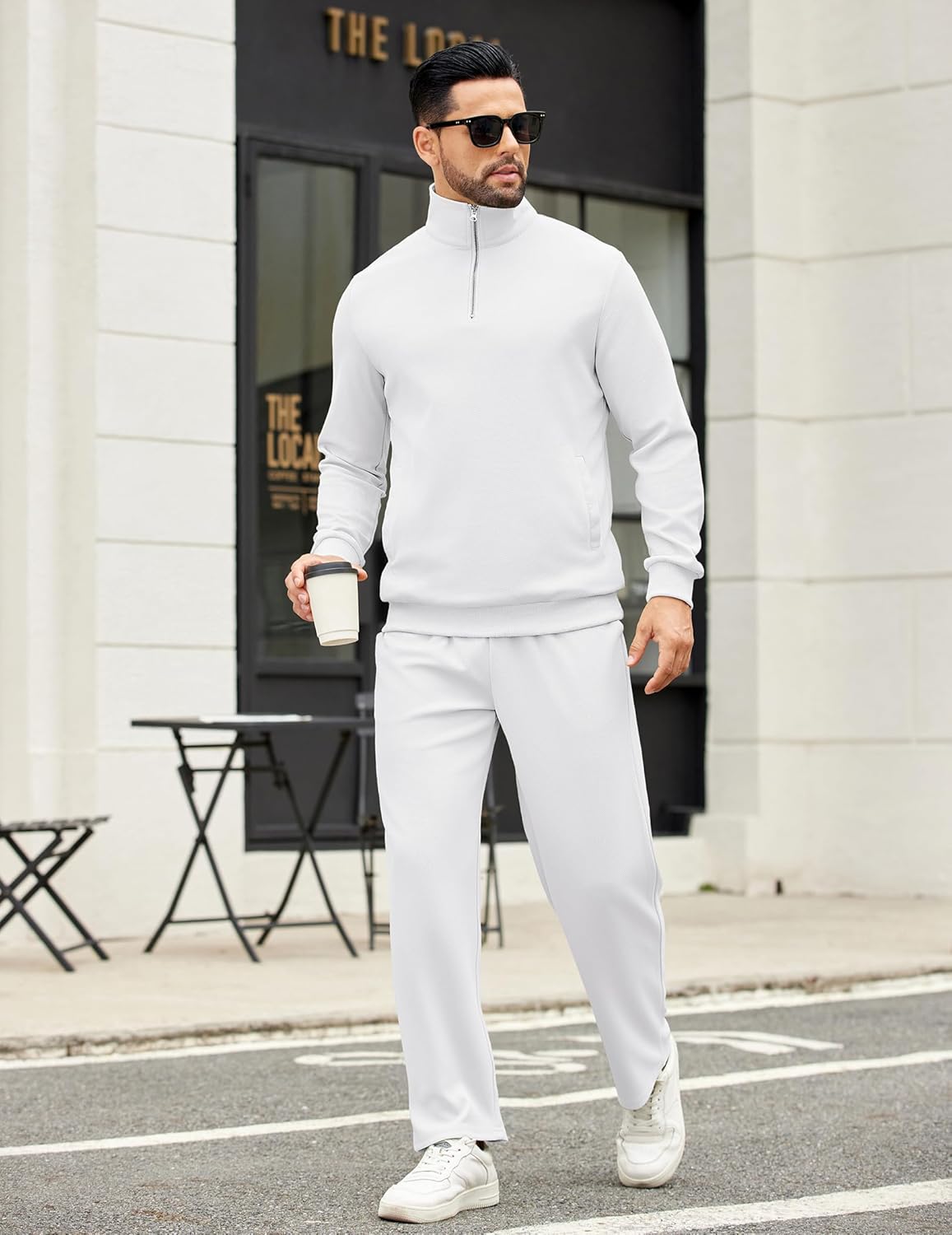 COOFANDY Men's Sweatsuits 2 Piece Set Quarter Zip Pullover with Wide Leg Sweatpants Matching Tracksuit - Image 5