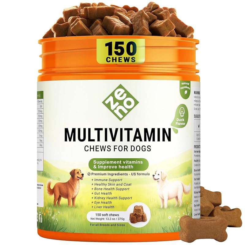 Multivitamínico para Cães ZENO com Glucosamina, Probióticos e Sabor de Pato – 150 Unidades Mastigáveis