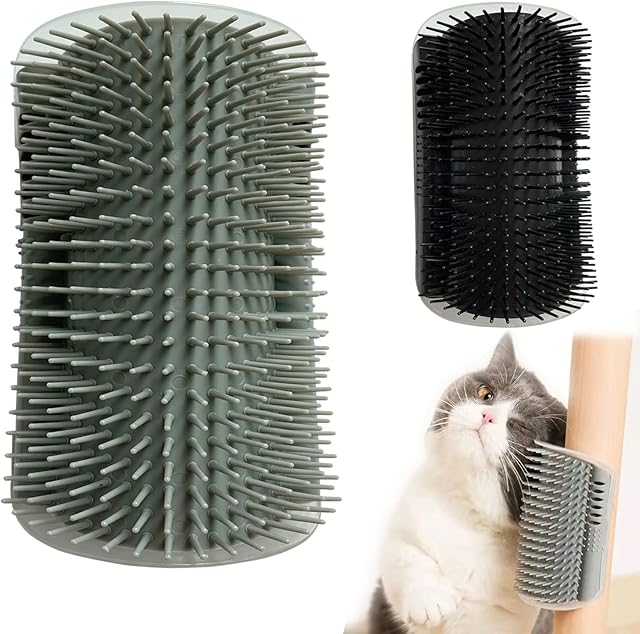 Cat Self Groomer, 2 Pack Cats Corner Groomers Soft Wall Corner Massage Combs Grooming Brush Perfect Cat Corner Groomer Brush Tool for Long & Short Fur KittenBlack and Grey