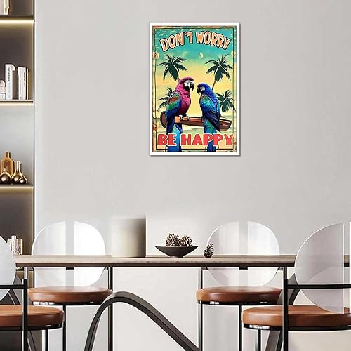 Miniatura 3 de Póster de decoración de bar Tiki con texto en inglés "Don't Worry, Be Happy Parroth", póster hawaiano para decoración del hogar, adecuado para