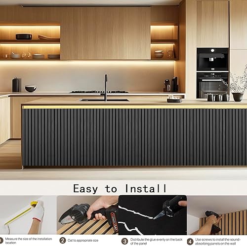 Miniatura 8 de Paneles de pared acústicos de madera de 94.5 x 23.6 pulgadas, paneles de pared 3D flexibles insonorizados, panel de listones de madera para