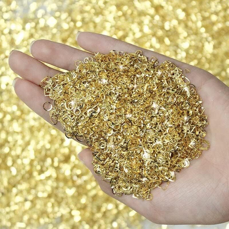 500Pcs Nail Art Gold Frames Hollow Rhinestones Metal Multi-Shapes Nail Metal 3D Charms for Manicure Gel Polish Nail Supplies