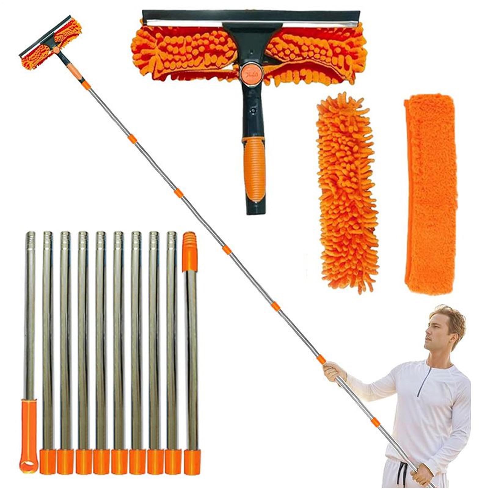 Spolverino Estensibile Pulitore Multifunzione Ergonomico Per Ventilatori A | Pulitore Ragnatele Alte In Microfibra Set Pulizia Polvere Pareti, Mensole, Paralumi, Spolverino Estensibile