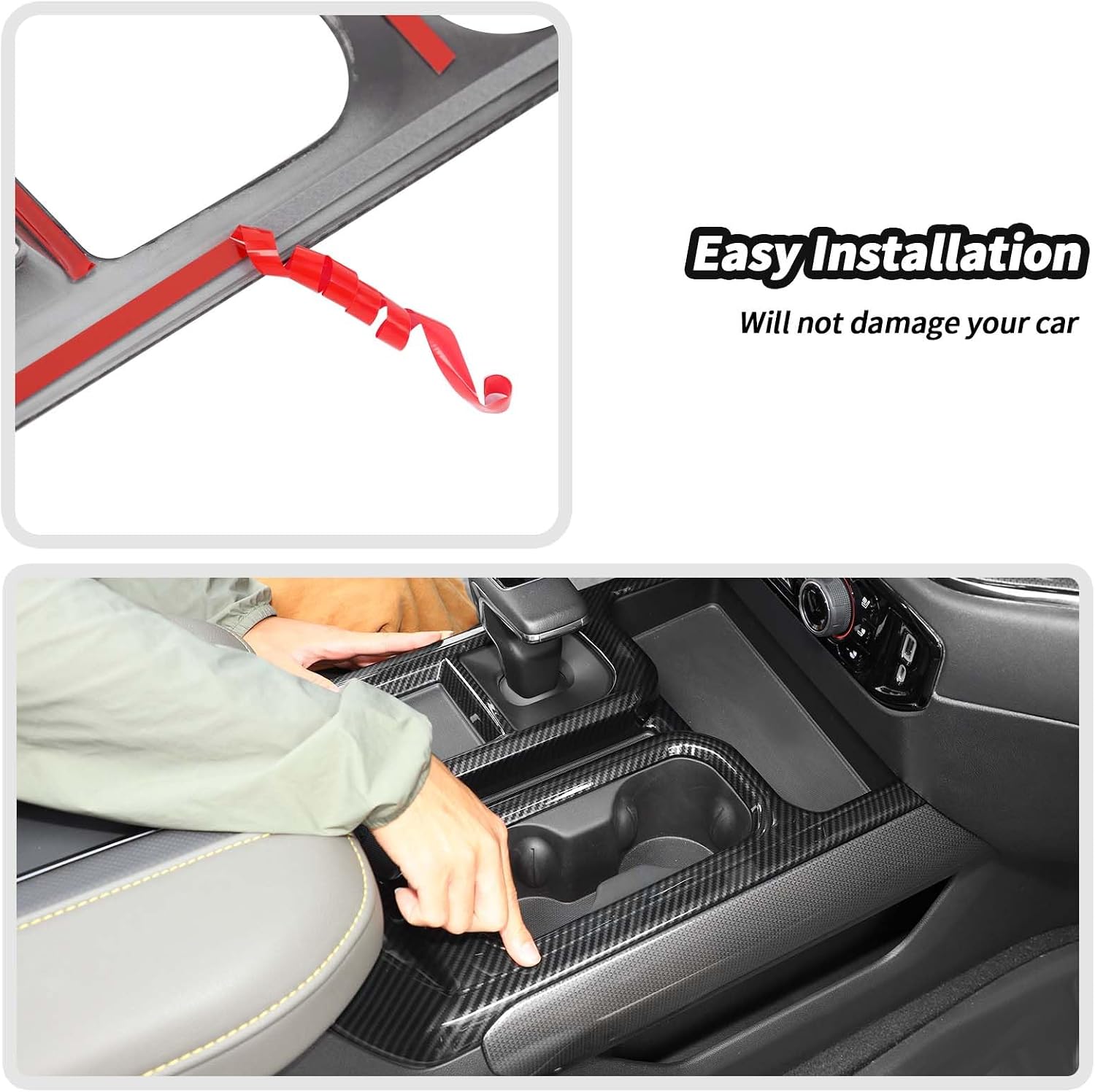JeCar for Silverado Carbon Fiber Interior Center Console Gear Shift Panel Trim Cover for 2022 2023 2024 Chevrolet Chevy Silverado Interior Accessories