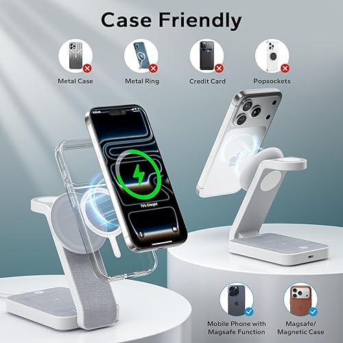 Miniatura 4 de Estación de carga de viaje inalámbrica plegable 3 en 1 para MagSafe, soporte de cargador magnético de mesita de noche para iPhone 17, 16, 15, 14 Pro
