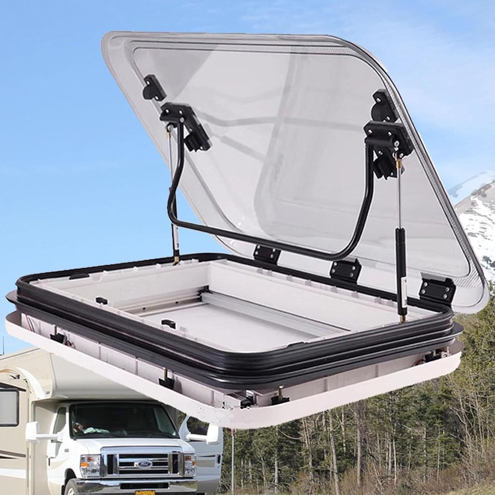 Drmoxin RV Caravan Roof Vent, 50/70/80 x 50cm Cut Out RV Caravan LED Skylight, Window Roof Top Vent, Anti-UV Roof Vent Hatch, for Caravan Trailer 50x50cm