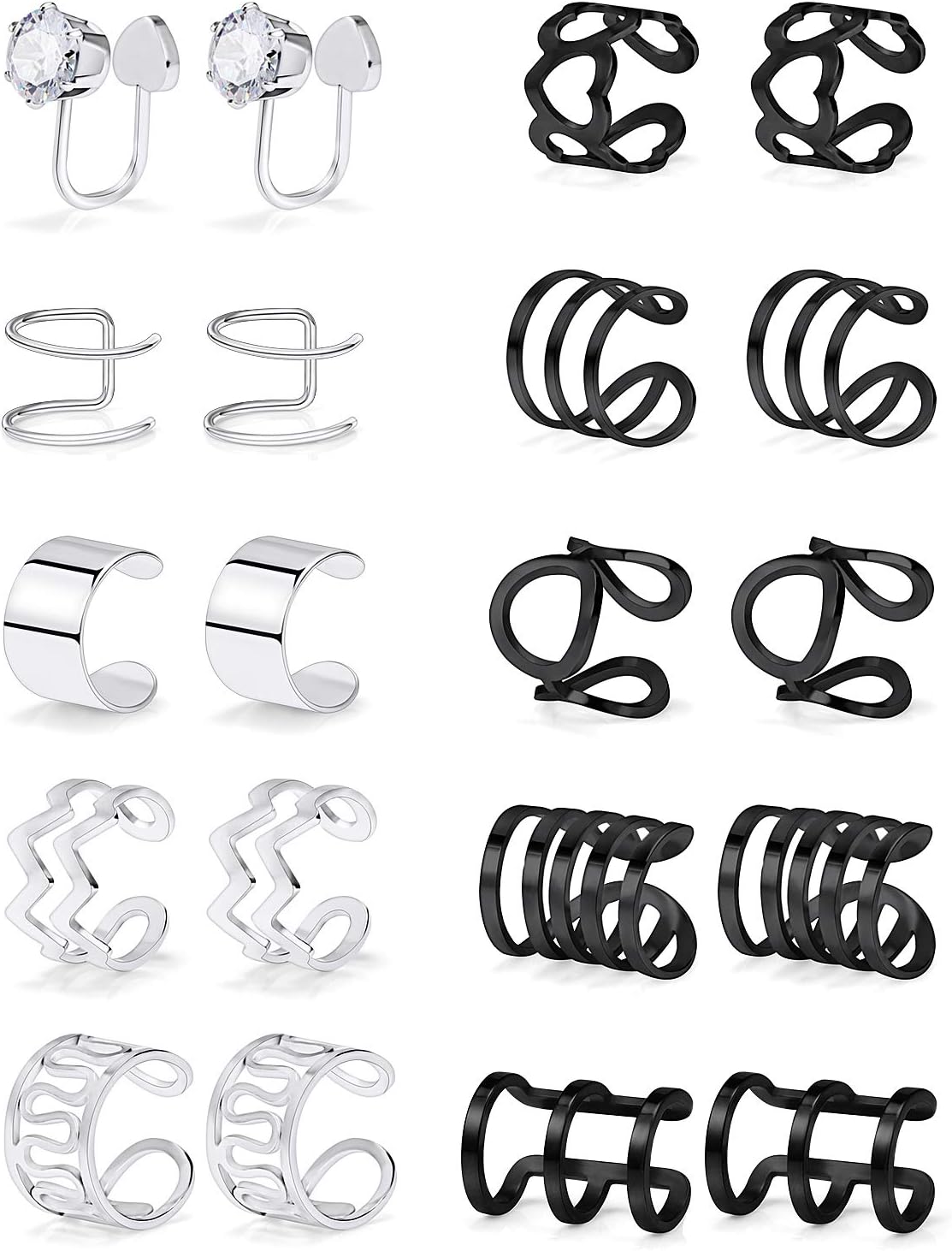 SCERRING Ear Cuff Fake Lip Helix Cartilage Clip On Wrap Earrings Non Piercing Earring Jewelry Set For Women Stainless Steel 10 Pairs