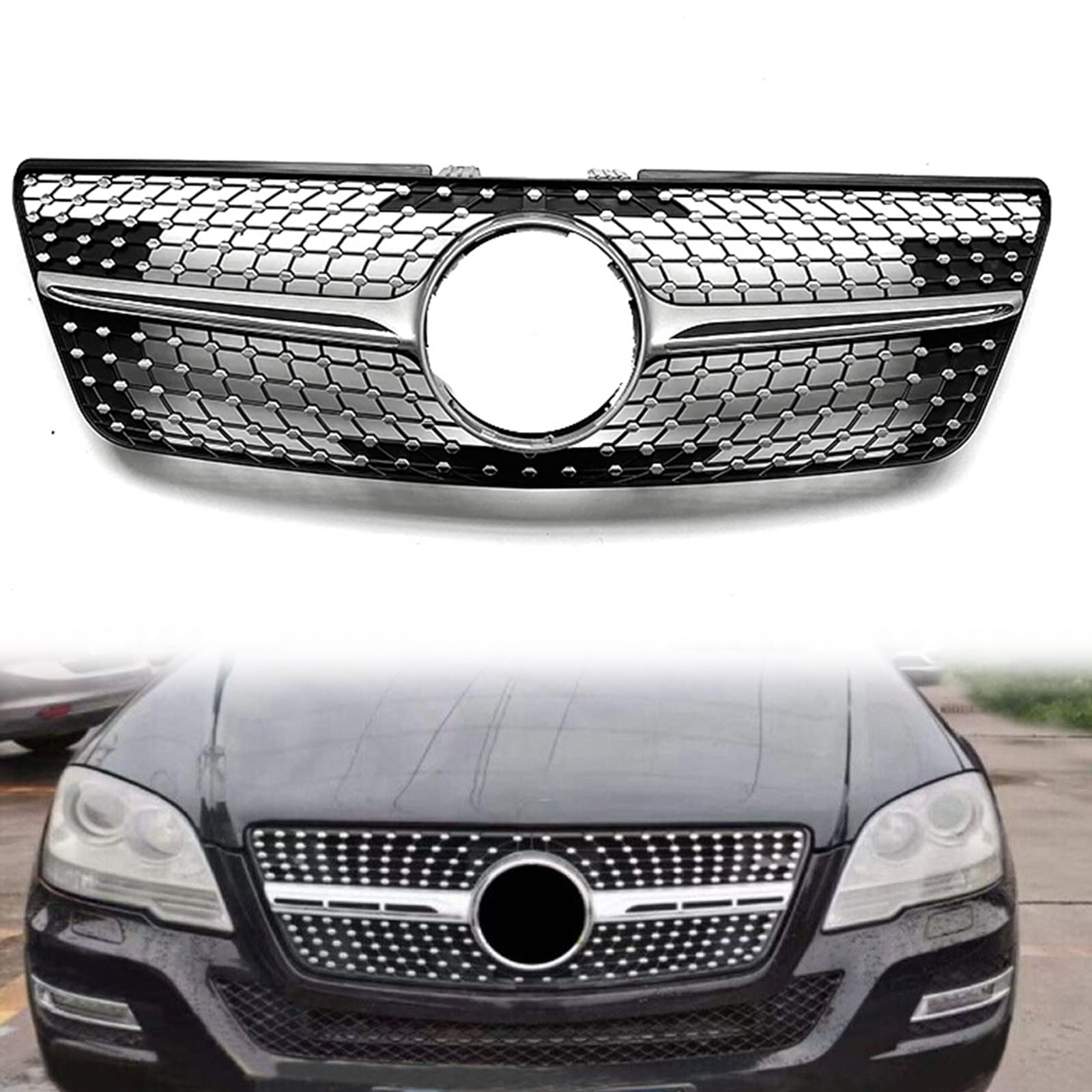 Grille diamant argentée pour Mercedes ML W164 2009-2012 de style élégant