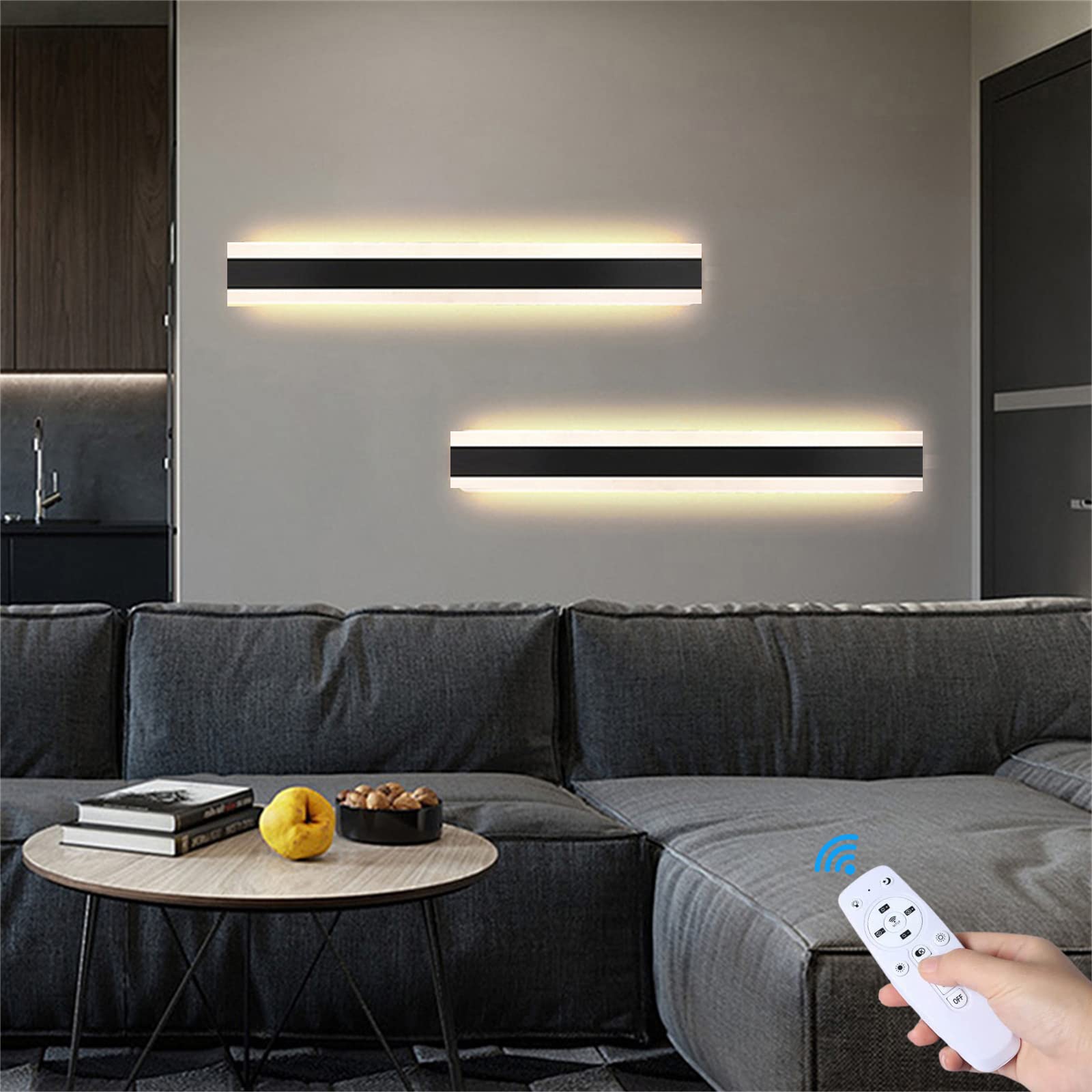 LED Moderne Leiste Dimmbare Innenwandleuchte Minimalistische Kreative Wandlampe mit Fernbedienung Mode Treppe Acryl Wandleuchte Gang Wohnzimmer Schlafzimmer Kopfteil (Schwarz,80CM)