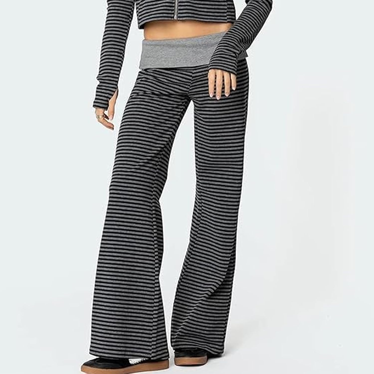 Nicoxijia Fold Over Yoga Pants for Women Low Rise Wide Leg Sweatpants Color Block Flare Leggings Y2k Bootcut Gym Lounge Pant
