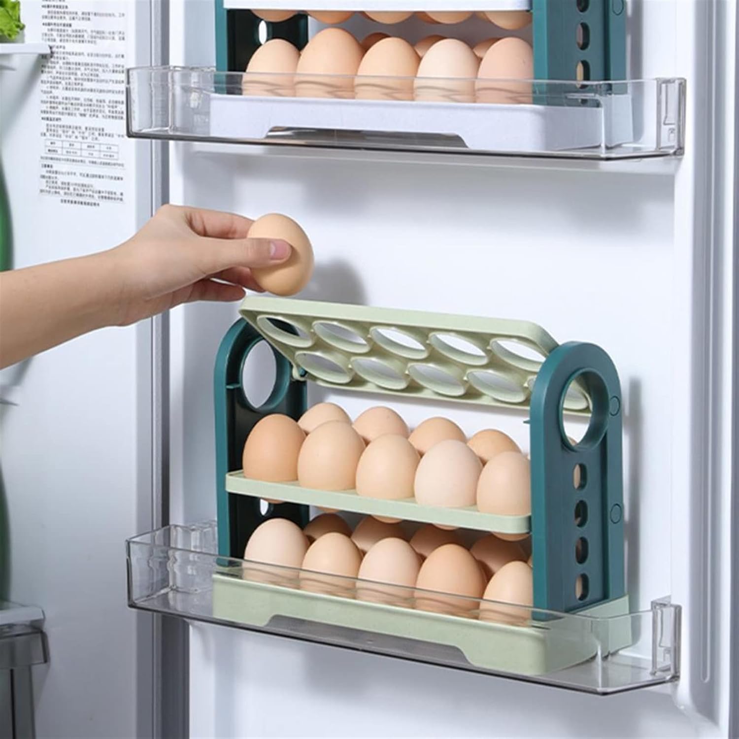 3 Layer Egg Container for Refrigerator, 30-Grid Holder for Refrigerator Flip-Type Chicken or Duck's Egg Organizer for Refrigerator (Color : Light Green) (Light Green)