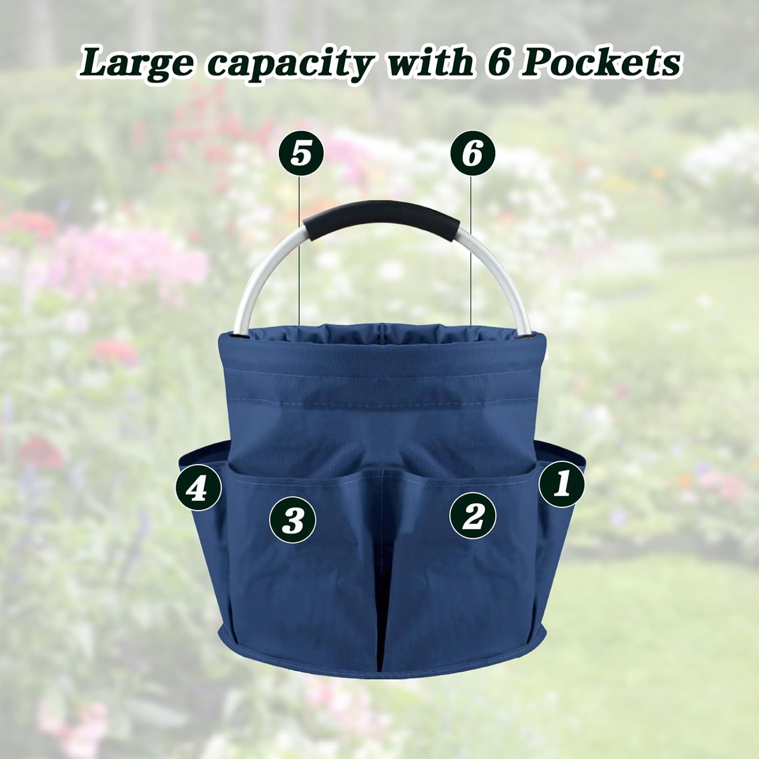 Garden Tool Bag with Pockets, 17L Large Waterproof Oxford Gardening Tote, Non-Slip Rubber Grip Handles, Durable Organizer for Garden Supplies (Blue)