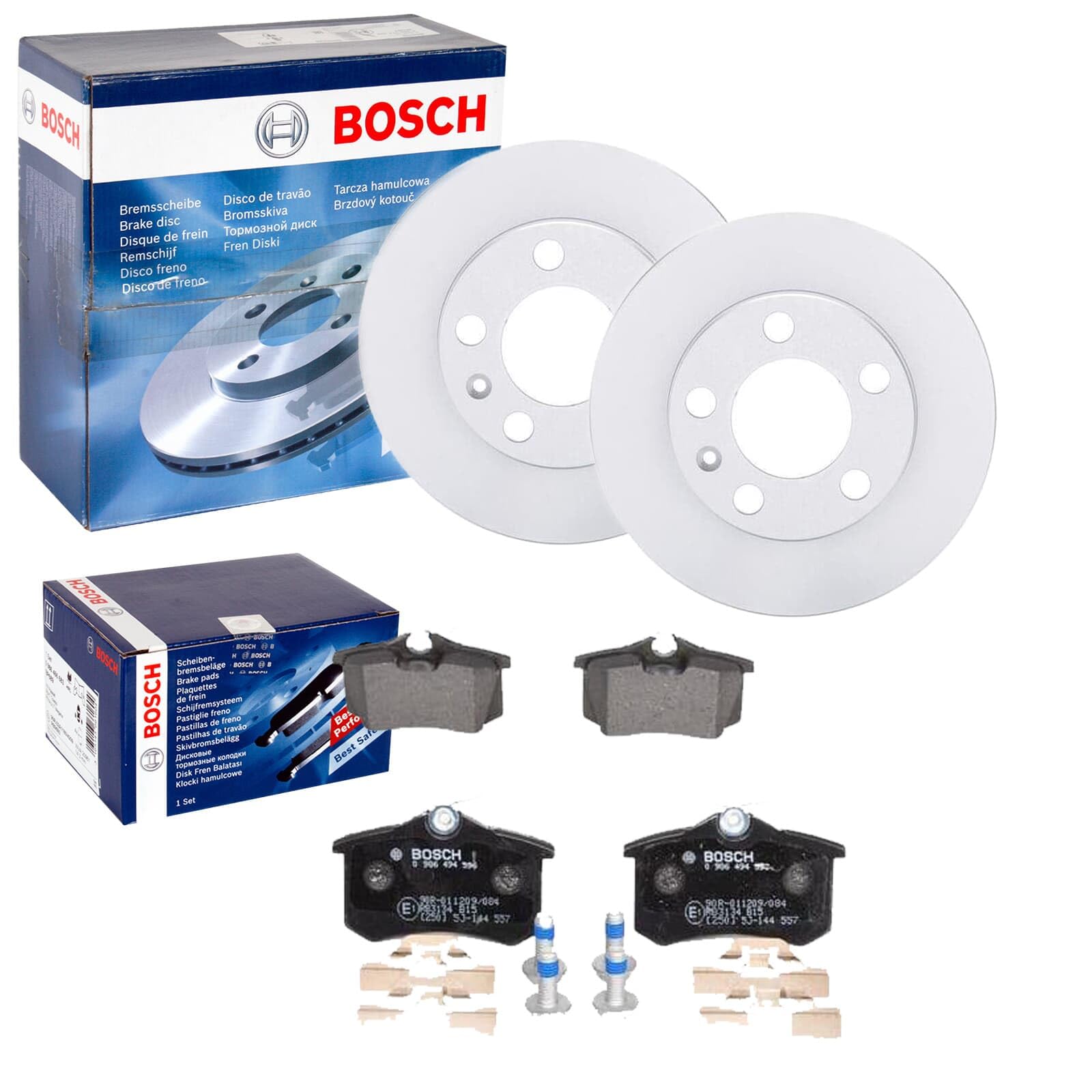 Bremsscheiben 230mm + Beläge hinten | 0986478868 + 0986494621 für Golf 4 Polo 6R 9N Beetle Bora