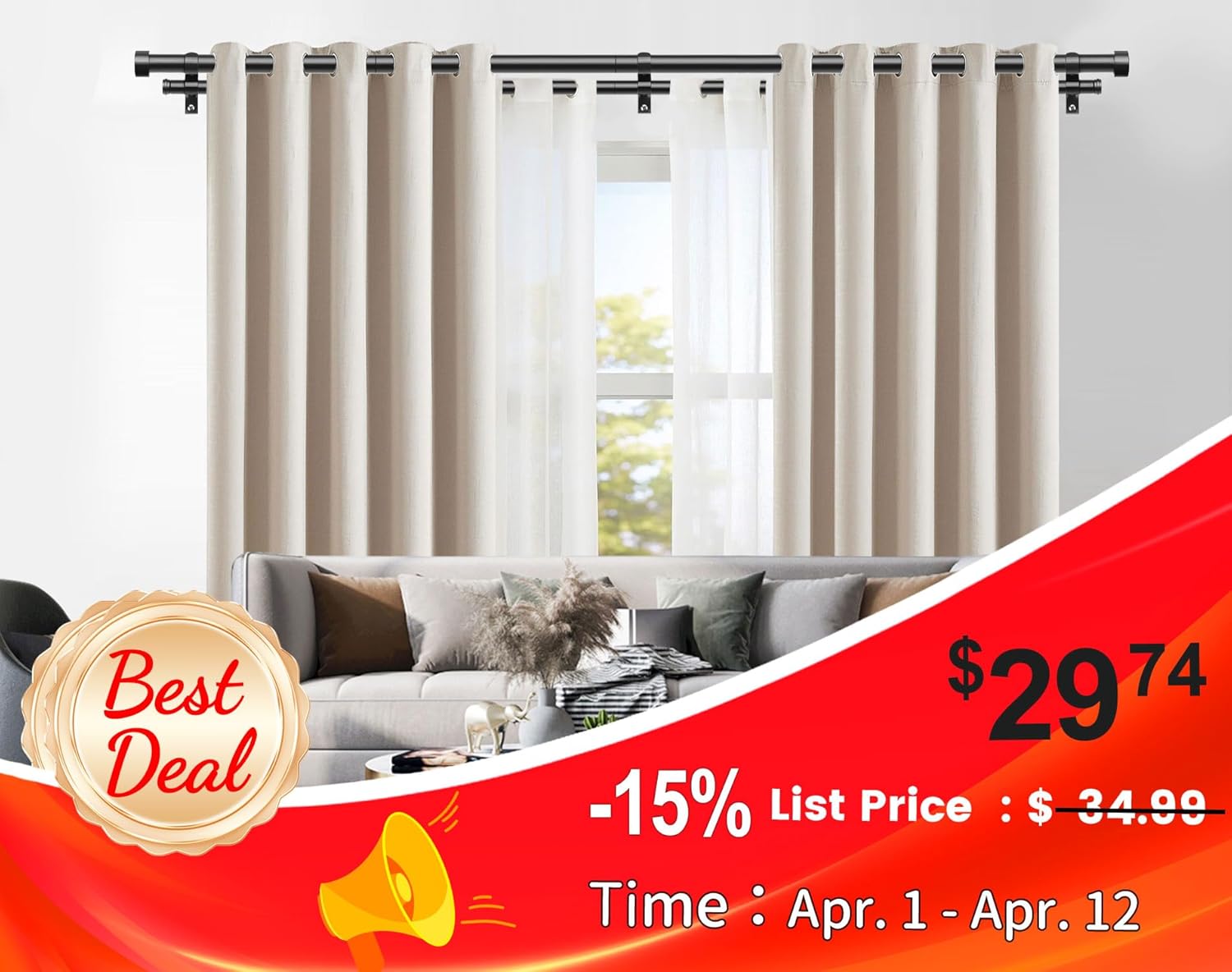 KAMANINA 1 Inch Double Curtain Rod 36 to 72 Inches (3-6 Feet), Black Heavy Duty Curtain Rods for Windows, Telescoping Double Drapery Rods with End Caps, Fewer Rods, Faster Setup Black 36-72"
