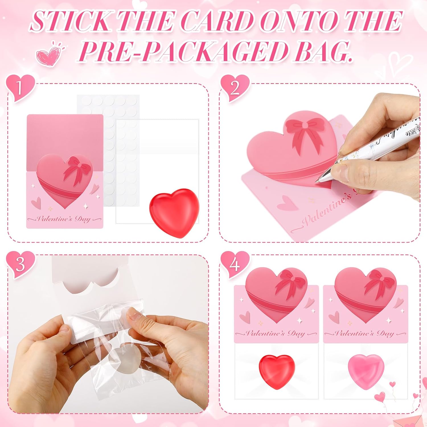 48 Pack Valentines Cards with Squeeze Heart Stress Ball Color Changing Fidget Sensory Squeeze Pink Greeting Cards Self-adhesive Bags Valentine's Gift Exchange Party Favors