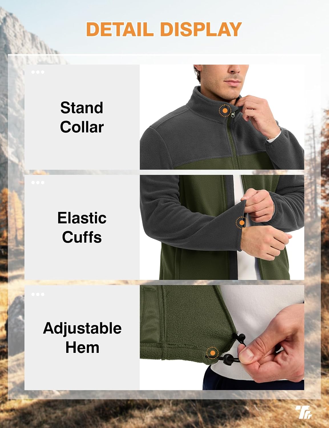 TBMPOY Men's Fleece Jacket Full Zip Lightweight Jackets Fall Winter Casual Warm Coat 4 Pockets for Hiking Outdoor - Image 6