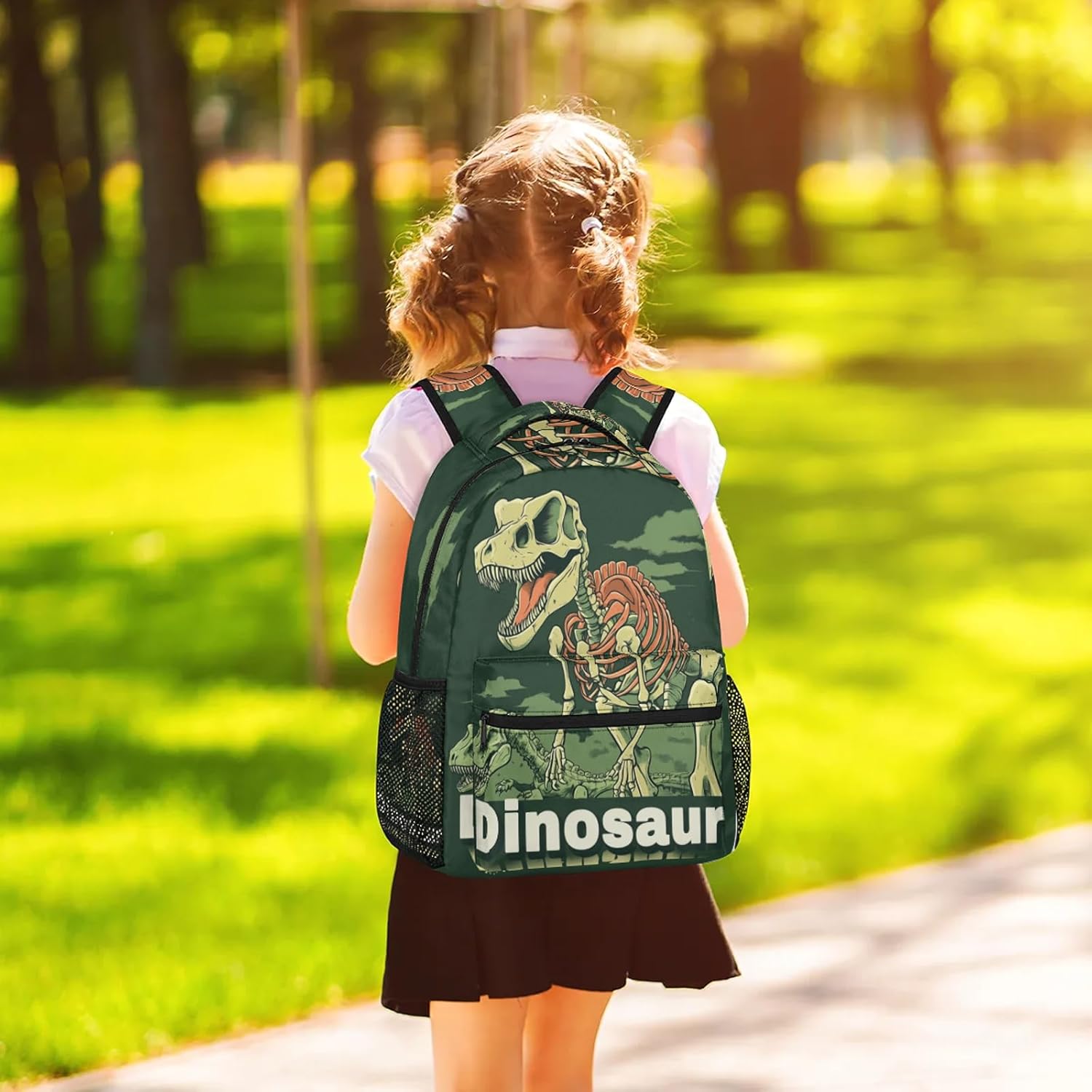 Kids Backpack for Boys - 16" Dinosaur Skeleton School Backpack Lightweight Waterproof Elementary Schoolbag Kindergarten Book Bag Travel Daypack for Students