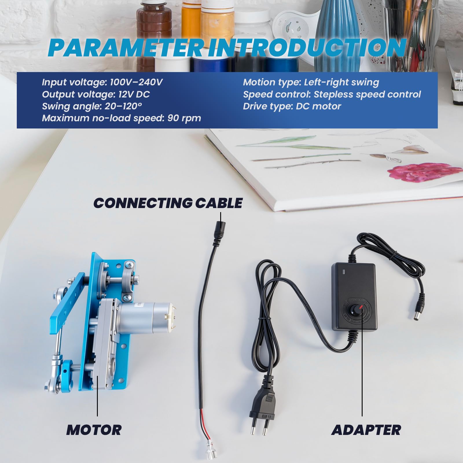 BAOSHISHAN Motore oscillante alternativo CC 12V | azionamento lineare a 90 cicli al minuto, angolo regolabile da 20° a 120°