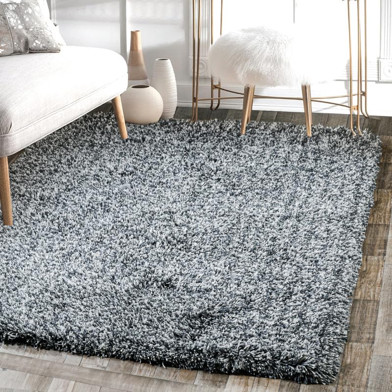 Image of FIASCO Premium Tie Dye Shaggy Carpet Ultra Soft Microfiber | 2 Inches Pile Height Back in Canvas Shaggy Carpet for Living Room | Bedroom | Hall | Guest Room | 8x10 Feet Dark Grey Ivory Mix