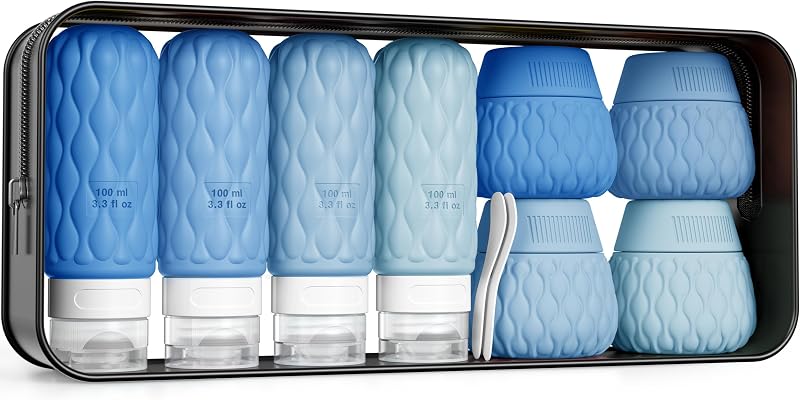 Kit de frascos e potes de silicone para viagem Lericttor Ocean Wave, 8 peças