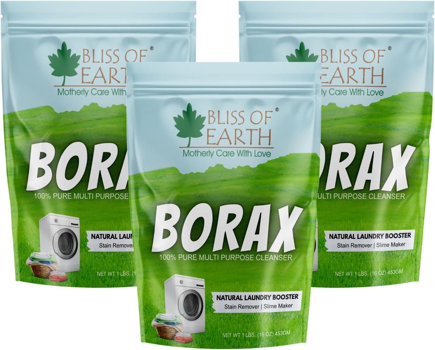 American Borax Detergent Booster Powder, Multipurpose Cleaning & Stain Remover, Ants Killer, 100% Pure Natural Sodium Borate Powder, 3x453GM