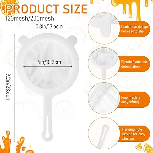Miniatura 4 de Paquete de 2 coladores de jugo de malla ultra fina, colador de plástico de nailon para alimentos, colador de malla de yogur con mango para jugo de