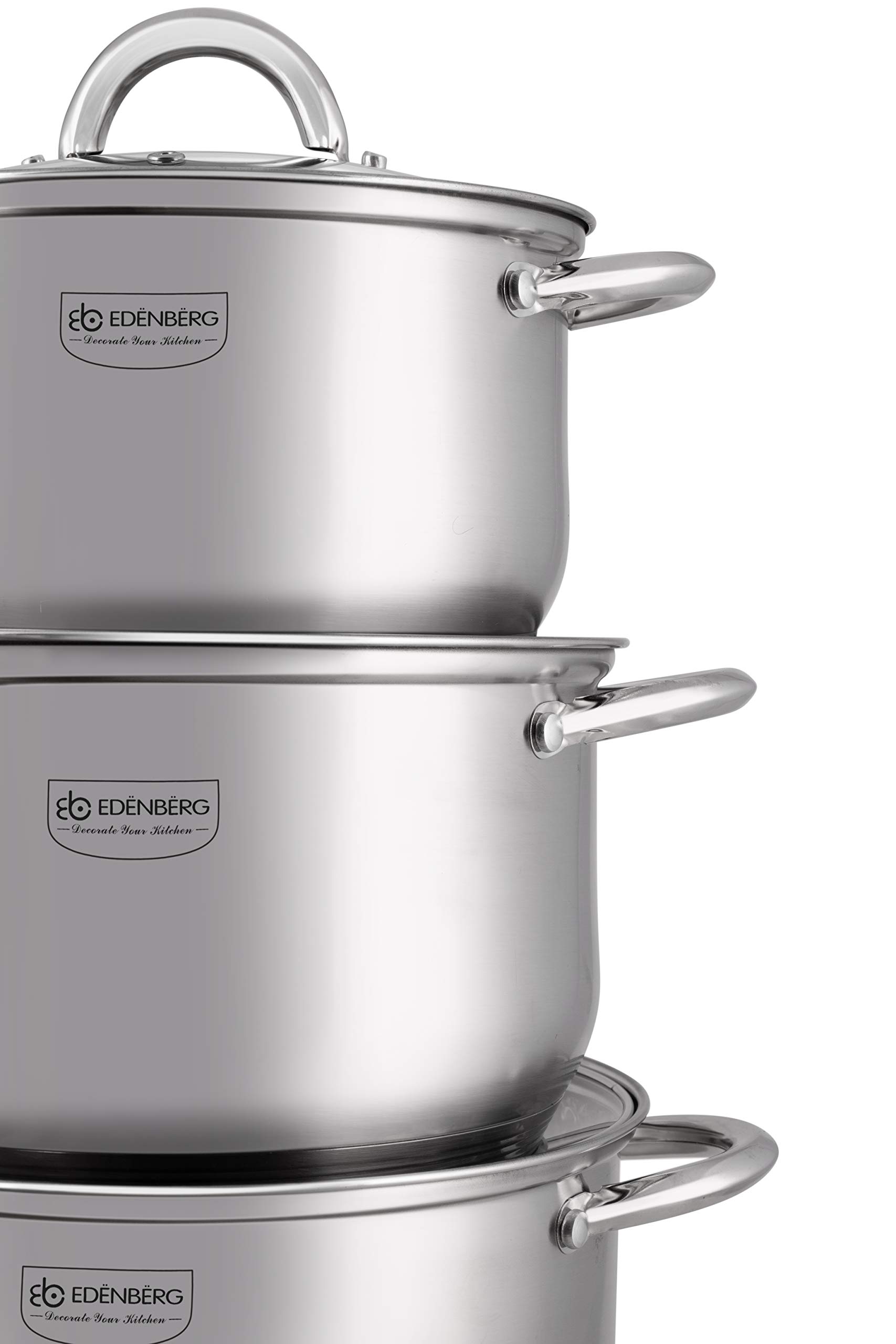 Edenberg Lot de 12 casseroles eb-4000 en acier inoxydable chromé et acier inoxydable INOX18/10. Idéales pour cuisinières à gaz, électriques, halogènes, céramiques et induction.