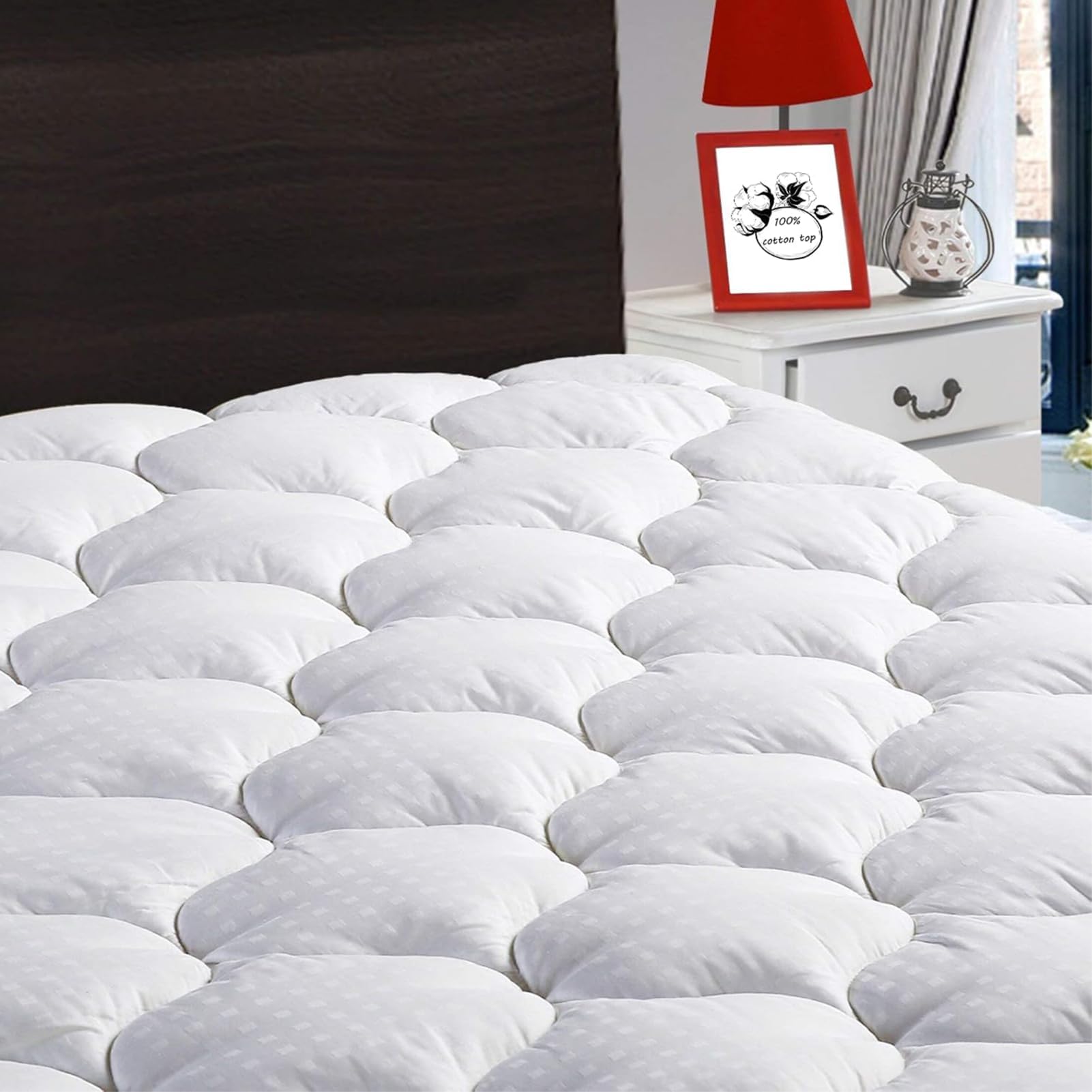 Queen Mattress Pad Fitted Quilted Cotton Mattress Cover Cooling Soft Pillow Top Mattress Topper with Down Alternative Filling Mattress Protector with 8-21 Deep Pocket (60x80 White)