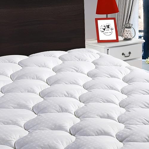 LEISURE TOWN Queen Mattress Pad Fitted Quilted Cotton Mattress Cover Cooling Soft Pillow Top Mattress Topper with Down Alternative Filling Mattress Protector with 8-21 Deep Pocket (60x80 White)
