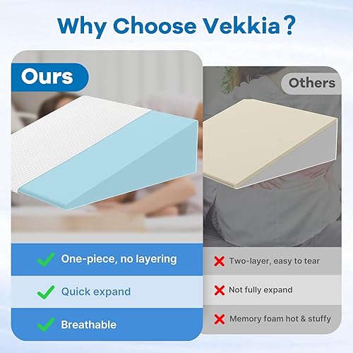 Miniatura 3 de Vekkia Almohada de cuña de cama de 7.5 pulgadas para dormir, almohada triangular para apnea del sueño, reflujo ácido, ronquidos y soporte de