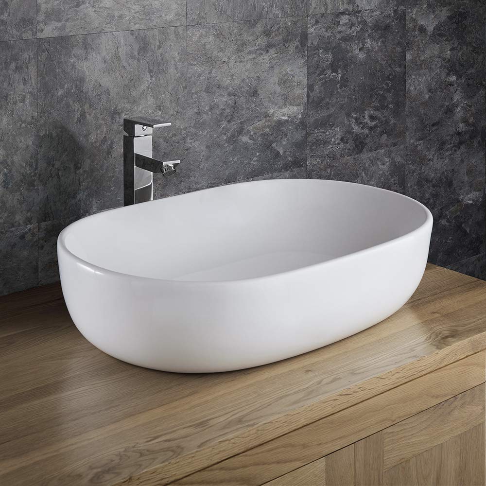 Clickbasin CounterTop Family Basin Large White Oval Bathroom Washbasin Sink 600mm x 425mm Alara
