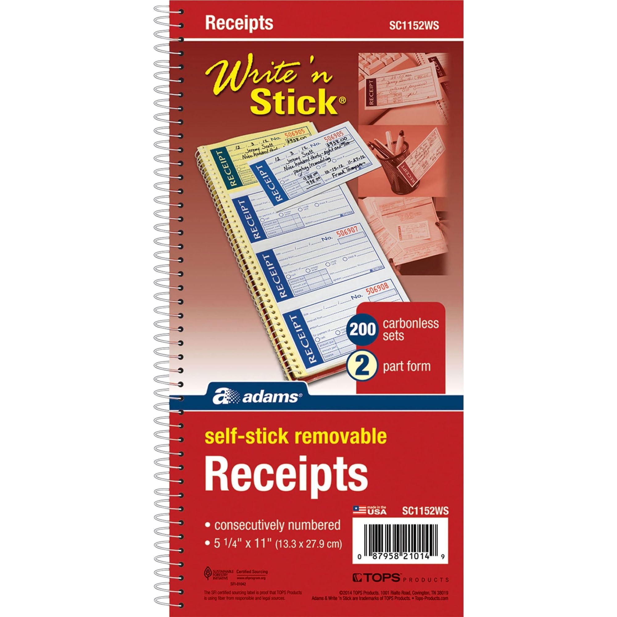 Adams Libretto Ricevute Affitto E Pagamenti, 200 Set Autocopianti | 4 Ricevute Per Pagina, Numerate Progressivamente | Bianco E Canarino, Formato 19,4x27,9 Cm, Con Copertina