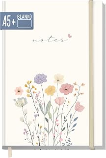 paper&you Notebook A5+ Blank with Elastic Band "Flower Joy" 156 Pages, 78 Sheets -…