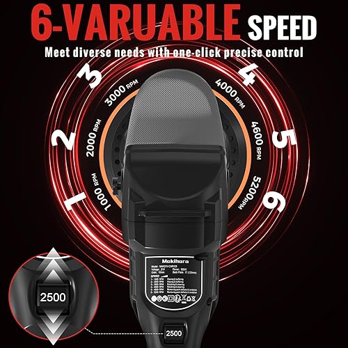 Miniatura 2 de Pulidora de búfer inalámbrica, pulidora orbital aleatoria de 5 pulgadas, 6 velocidades variables 1000-5200 RPM, baterías de 21 V 3.0 Ah, 28