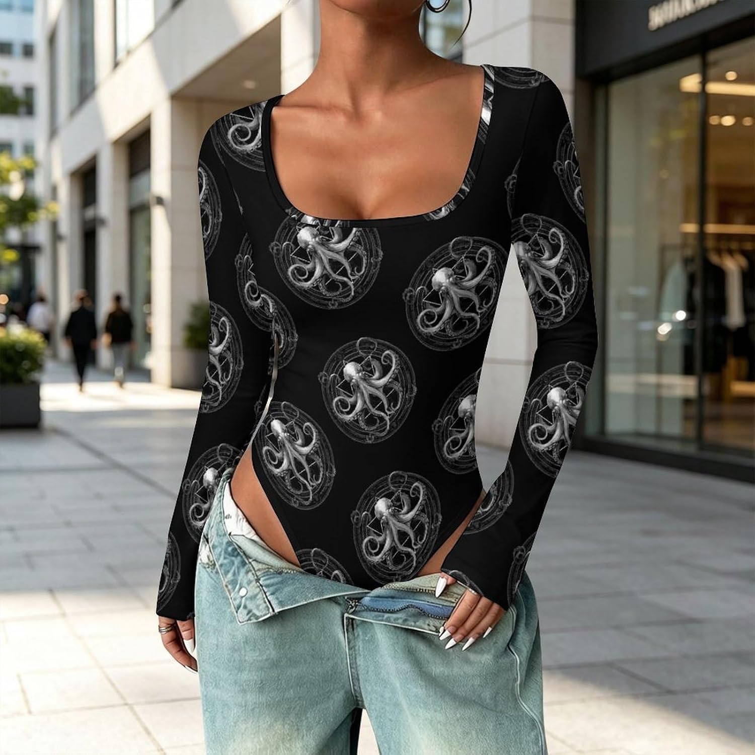 Magic Octopus Women's Bodysuits Long Sleeve Top 5XL