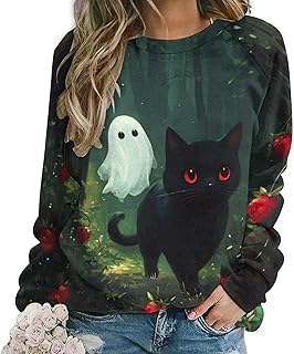 Sponsored Ad - ZOCAVIA Womens Funny Cat Sweatshirts Fall Casual Crewneck Pullover Tops Vintage Forest Graphic Long Sleeve ...