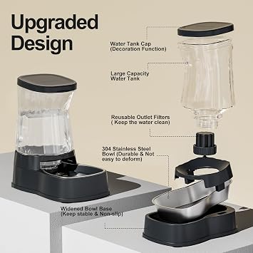 Gardner Pet 3.85L Pet Water Dispenser, Dark Grey | Stainless Steel Bowl, Gravity Dog Water Dispenser, 100% BPA-Free Automatic Cat Feeder, For Medium & Large-Sized Pets