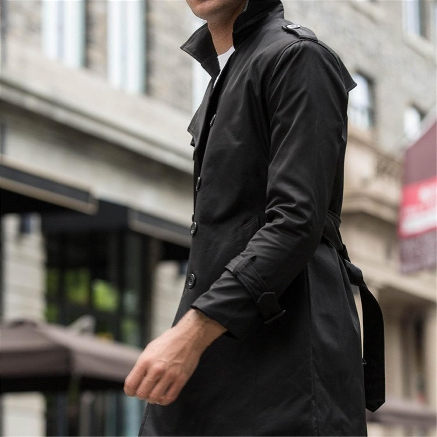 Maiyifu-GJ Men's Double Breasted Trench Coat Mid-Long Jackets Notched Lapel Belted Windbreaker Casual Fall Overcoat