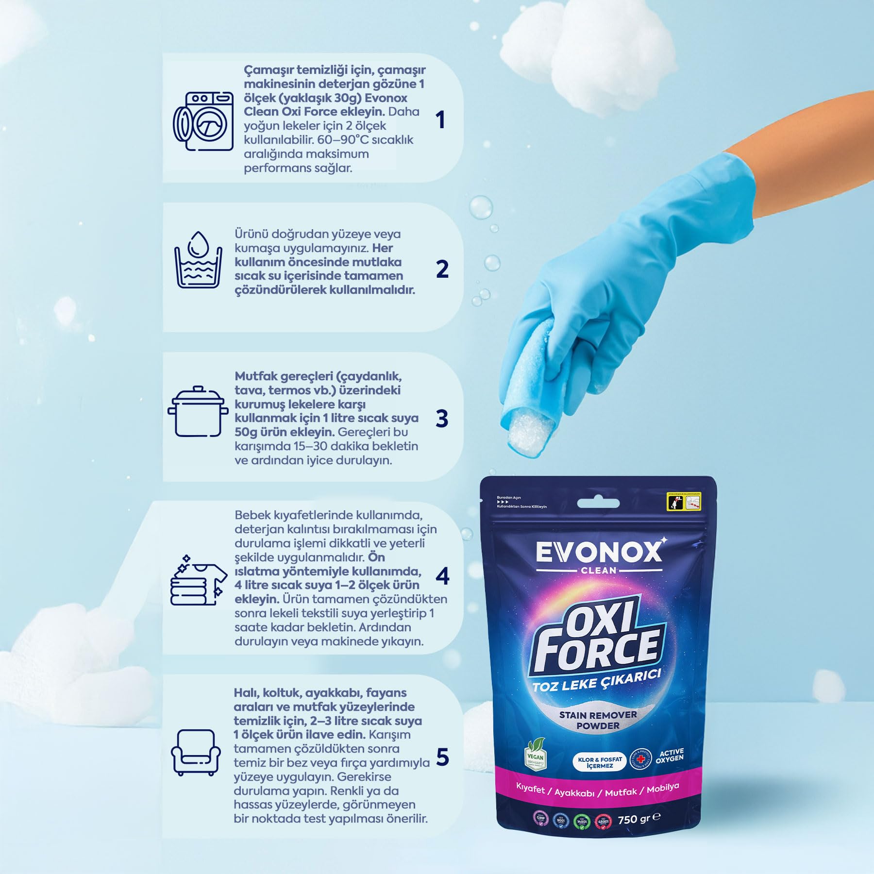 Evonox Clean Oxi Force Toz Leke Çıkarıcı 750 gr
