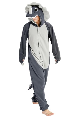 Loiahoer Unisexe Triceratops Onesie Costume Déguisement Dinosaure Combinaison Pyjama,Animaux Carnaval Cosplay Costume de Halloween pour Femmes Hommes