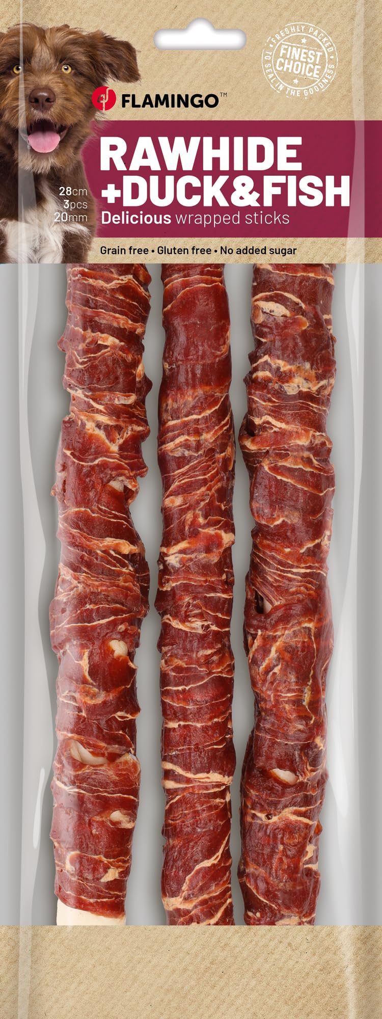 snack per cani - bastoncini per cani - R'Hide con anatra e merluzzo - 28 cm - 3 pezzi - 280 g - senza glutine - senza cereali - senza zuccheri aggiunti