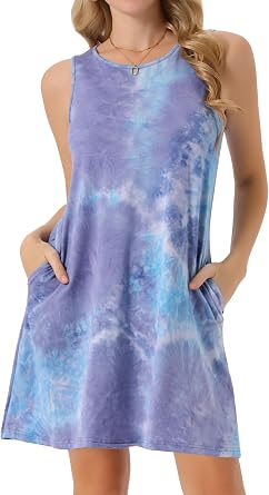 Seta T Womens Summer Dresses Tie Dye Tank Dress Beach Casual Sleeveless Loose Tshirt Sundress with Pockets